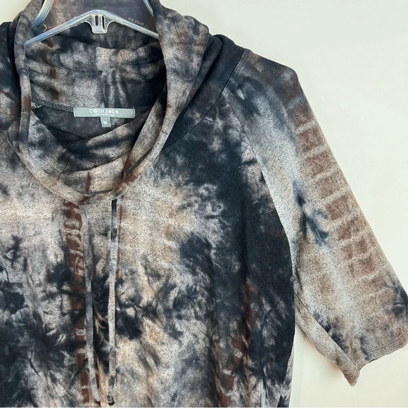 Coin 1804 Marble Tie Dye Cowl Neck Sweater Jersey Knit Medium Black Tan Top M - Picture 4 of 10